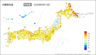 一昨日の最高気温平年差の分布図