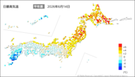 昨日の最高気温平年差の分布図