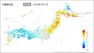 1日の最高気温平年差の分布図