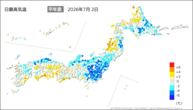 2日の最高気温平年差の分布図