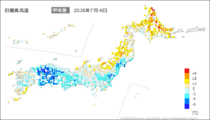 4日の最高気温平年差の分布図
