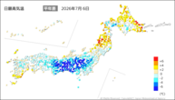 一昨日の最高気温平年差の分布図