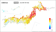 昨日の最高気温平年差の分布図