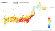 21日の最高気温平年差の分布図
