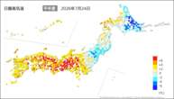 23日の最高気温平年差の分布図