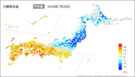 25日の最高気温平年差の分布図