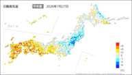 一昨日の最高気温平年差の分布図