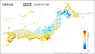 今日の最高気温平年差の分布図