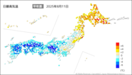 一昨日の最高気温平年差の分布図