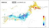 昨日の最高気温平年差の分布図