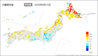 15日の最高気温平年差の分布図