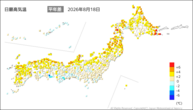 18日の最高気温平年差の分布図
