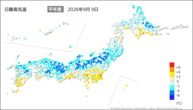 昨日の最高気温平年差の分布図