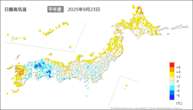 23日の最高気温平年差の分布図