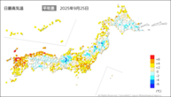 25日の最高気温平年差の分布図