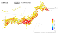 26日の最高気温平年差の分布図
