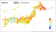 一昨日の最高気温平年差の分布図