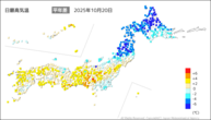 20日の最高気温平年差の分布図