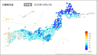 21日の最高気温平年差の分布図