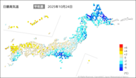 今日の最高気温平年差の分布図