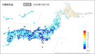 21日の最高気温前日差の分布図