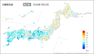 22日の最高気温前日差の分布図