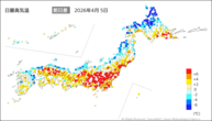 5日の最高気温前日差の分布図