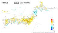 一昨日の最高気温前日差の分布図