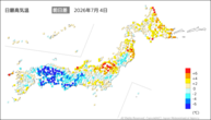 4日の最高気温前日差の分布図