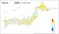 今日の最高気温前日差の分布図