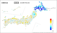 21日の最高気温前日差の分布図