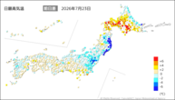 22日の最高気温前日差の分布図