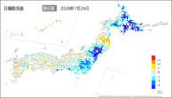 23日の最高気温前日差の分布図