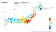 今日の最高気温前日差の分布図