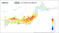 今日の最高気温前日差の分布図