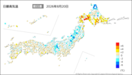 昨日の最高気温前日差の分布図