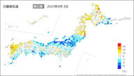 今日の最高気温前日差の分布図