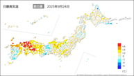 24日の最高気温前日差の分布図