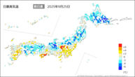 25日の最高気温前日差の分布図