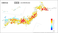 26日の最高気温前日差の分布図
