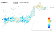 27日の最高気温前日差の分布図