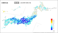 21日の最高気温前日差の分布図