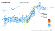 22日の最大瞬間風速の分布図