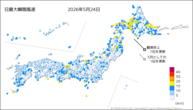 昨日の最大瞬間風速の分布図