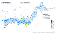 一昨日の最大瞬間風速の分布図