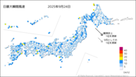24日の最大瞬間風速の分布図