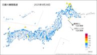 一昨日の最大瞬間風速の分布図