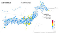 昨日の最大瞬間風速の分布図