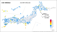 一昨日の最大瞬間風速の分布図