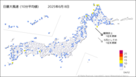8日の最大風速（10分平均値）の分布図